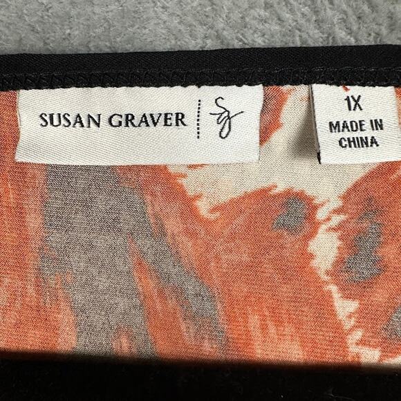 Susan Graver Top Womens 1X Red Animal Print Sequin Party Holiday Tunic Stretch - Picture 6 of 11